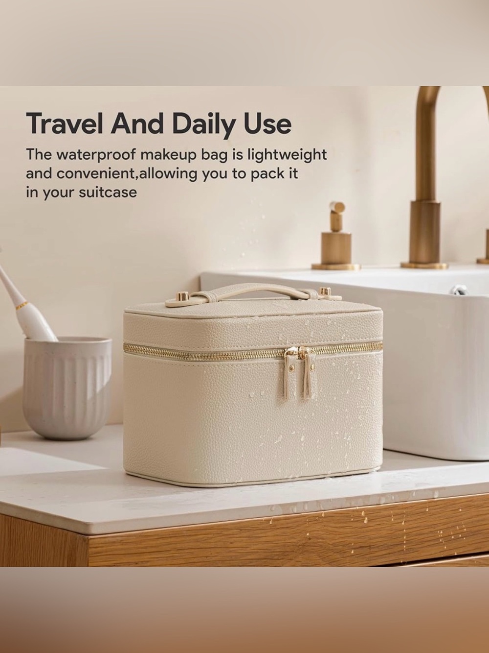Cream Travel Makeup Case - Compact Cosmetic Organizer